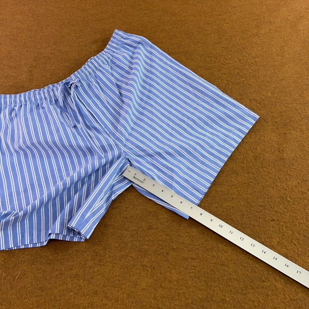Stafford Mens Large Blue White Striped Cotton Blend Sleep Shorts New